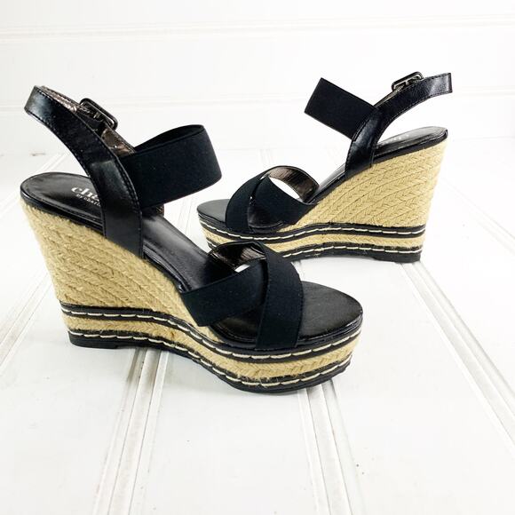 Charles David 5.5 Black Espadrilles Wedges Shoes Open Toe Ankle Strappy Sandal - Picture 1 of 12